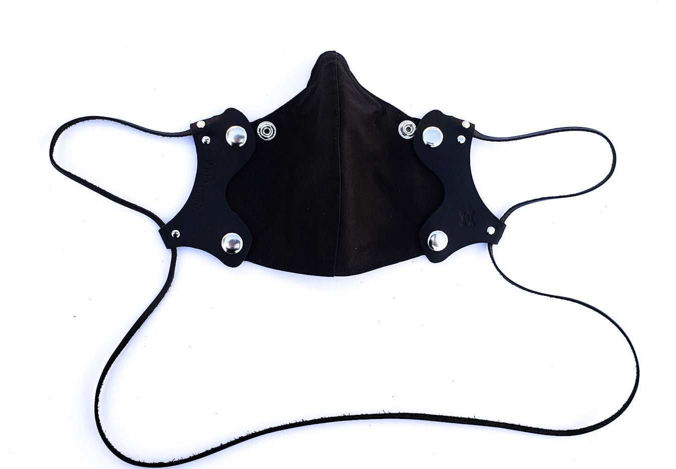 V2. Black Leather Face Mask with Lanyard