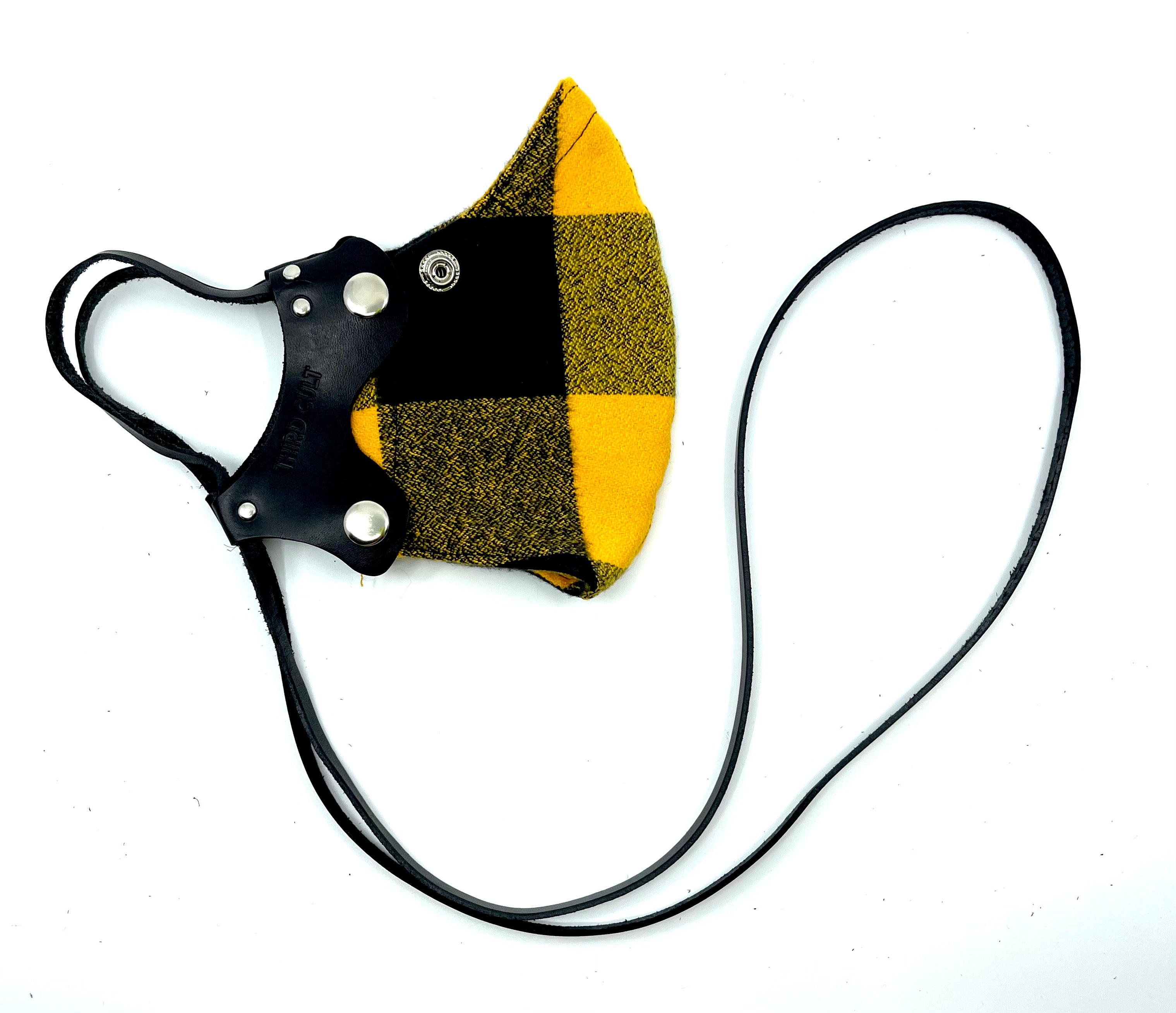 V2. Yellow Flannel Leather Face Mask with Lanyard hotsell